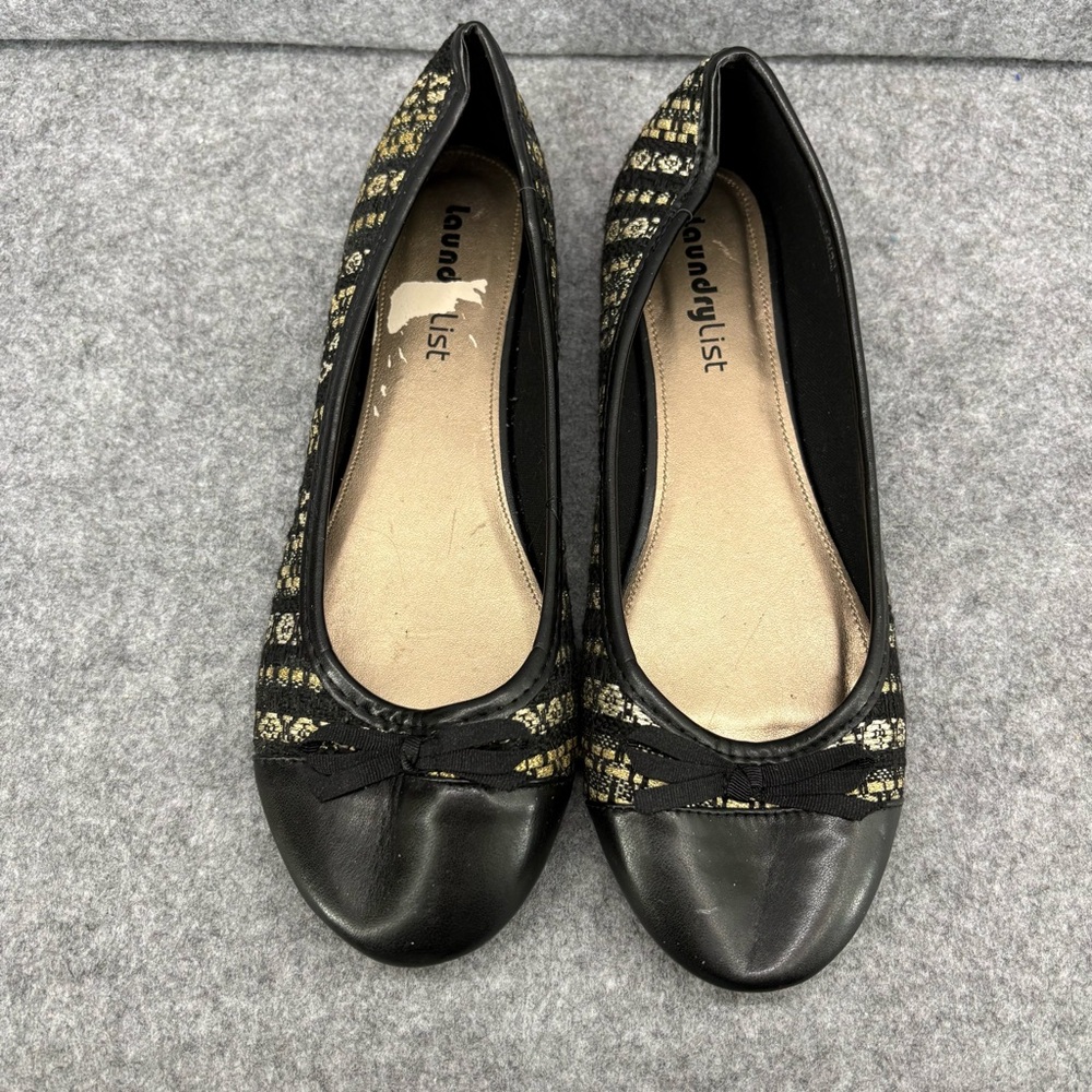 Laundry list Black and Gold tweed slip on ballet flats 10.5